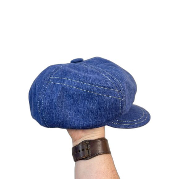Vintage 1970s Paperboy Hat Blue Denim Pocket Zipper UNION MADE Newsboy - Picture 3 of 12